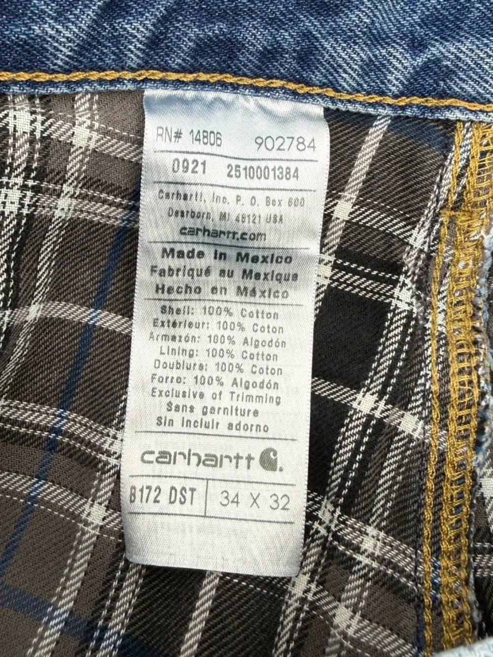 Carhartt B172 DST Flannel Lined Denim Jeans 34x32 Dark Stone Relaxed  Workwear